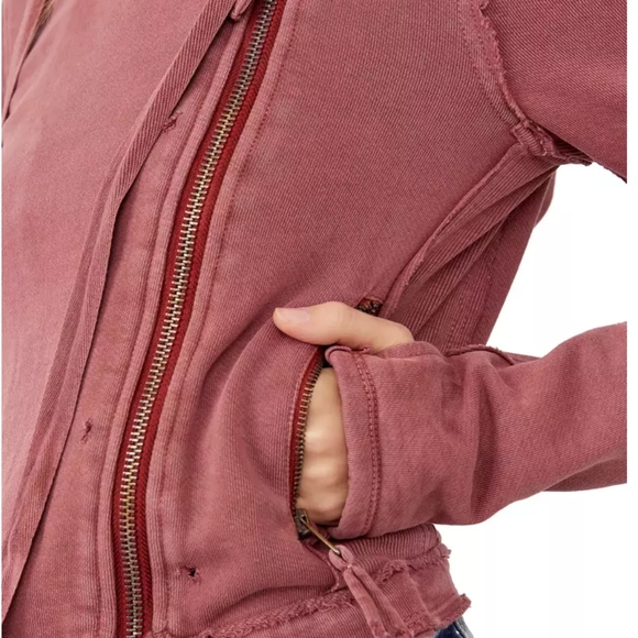 Free People "You Asked For It" Cropped Moto Style Hooded Sweatshirt. Size Medium - Picture 9 of 15